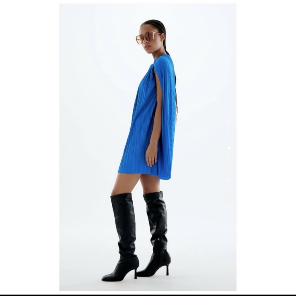 Pleated electric blue dress